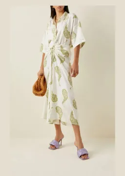 Christopher Esber Ruched Paisley Silk Maxi Skirt in Green Size 8 for rent on The Volte - image 1