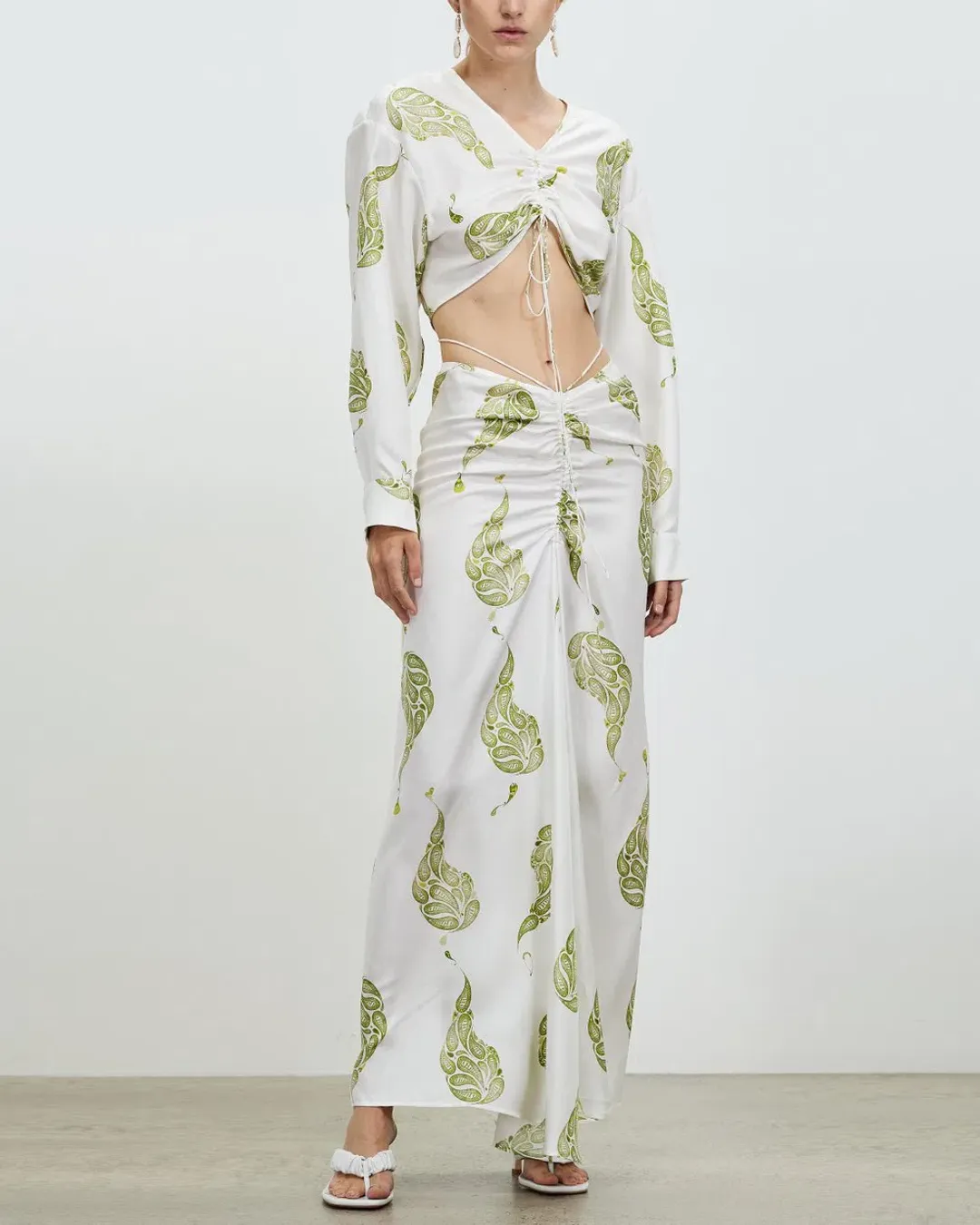 Christopher Esber Ruched Paisley Silk Top in Green Print Size 10 for rent on The Volte - main image