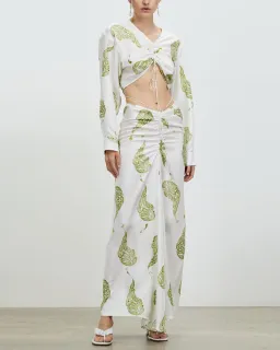 Christopher Esber Ruched Paisley Silk Top in Green Print Size 10 for rent on The Volte - image 1