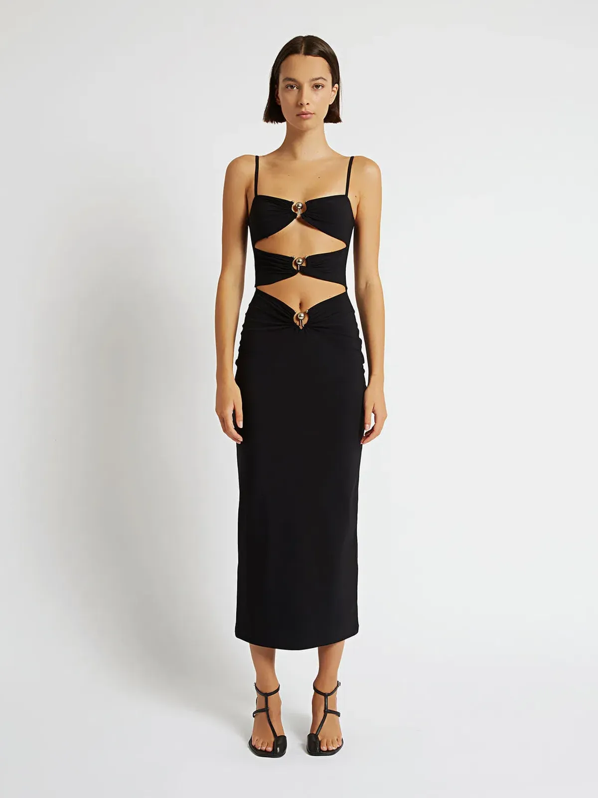 Christopher Esber Pierced Orbit Column Dress Black Size 10 for rent on The Volte - main image