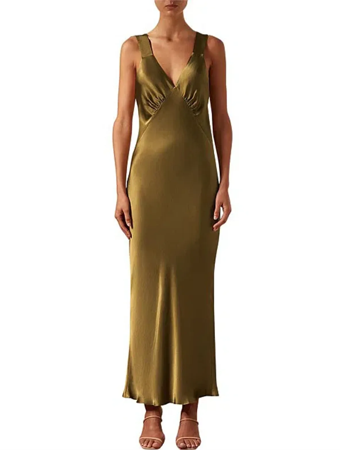 Shona Joy Giorgia Plunged Midi Dress Olive Green Size AU 12 for rent on The Volte - main image