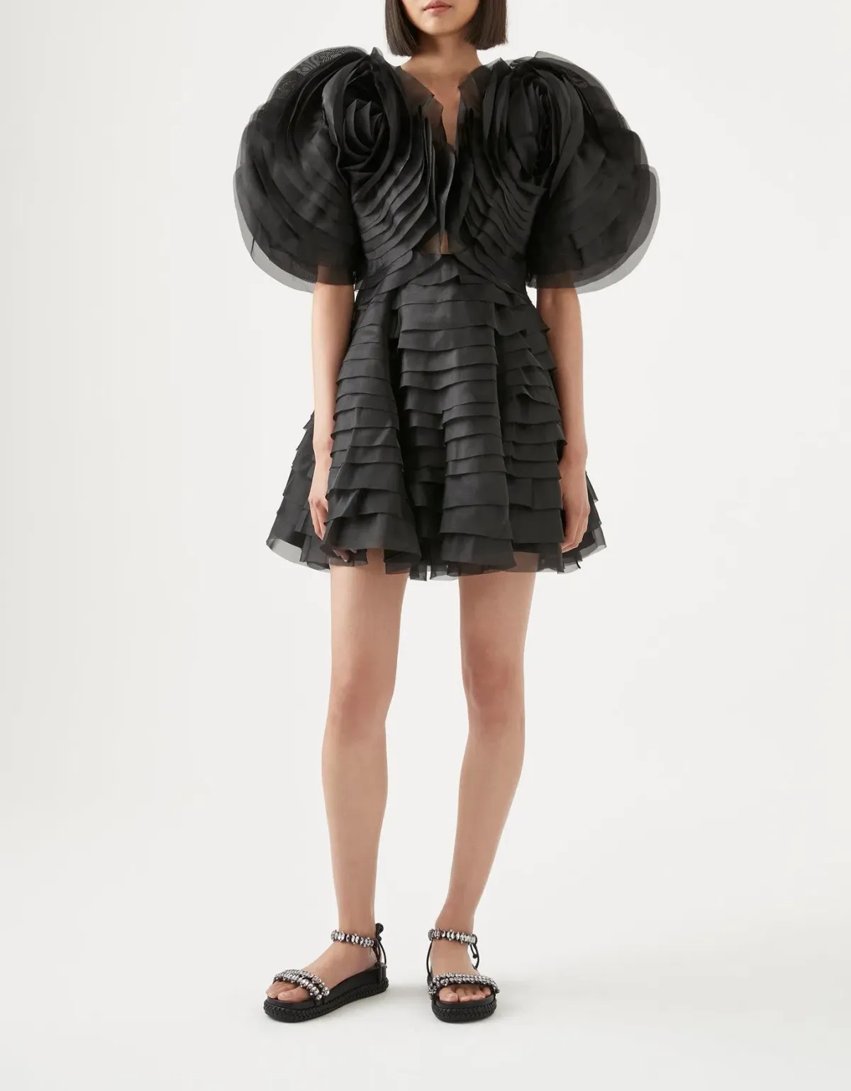 Aje Amour Ruffle Mini Dress Black Size 8 / S for rent on The Volte - main image