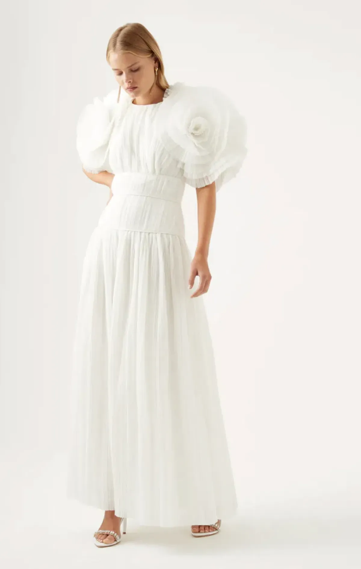 Aje Expressive Pleated Maxi Dress Ivory Size 8 / S for rent on The Volte - main image