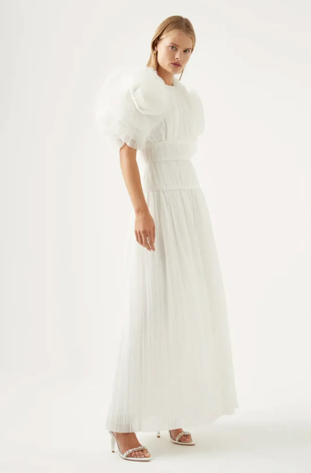 Aje Expressive Pleated Maxi Dress Ivory Size 8 / S for rent on The Volte - main image