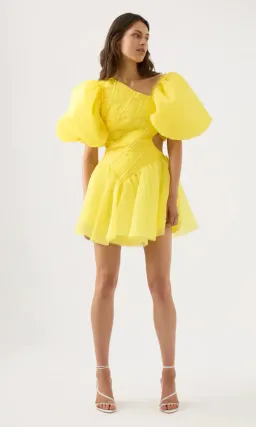 Aje Dawn Ruched Mini Dress Yellow Size 6 / XS for rent on The Volte - image 1