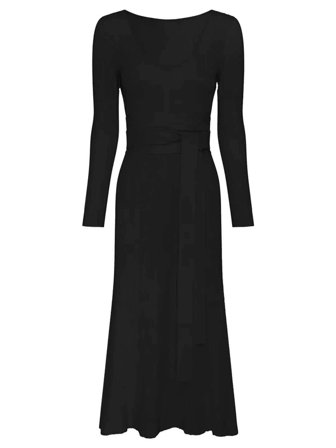 Anna Quan Jacquelin Ribbed Long Sleeve Midi Dress in Black / Raven Size 6 for rent on The Volte - main image