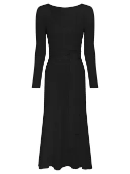 Anna Quan Jacquelin Ribbed Long Sleeve Midi Dress in Black / Raven Size 6 for rent on The Volte - image 3