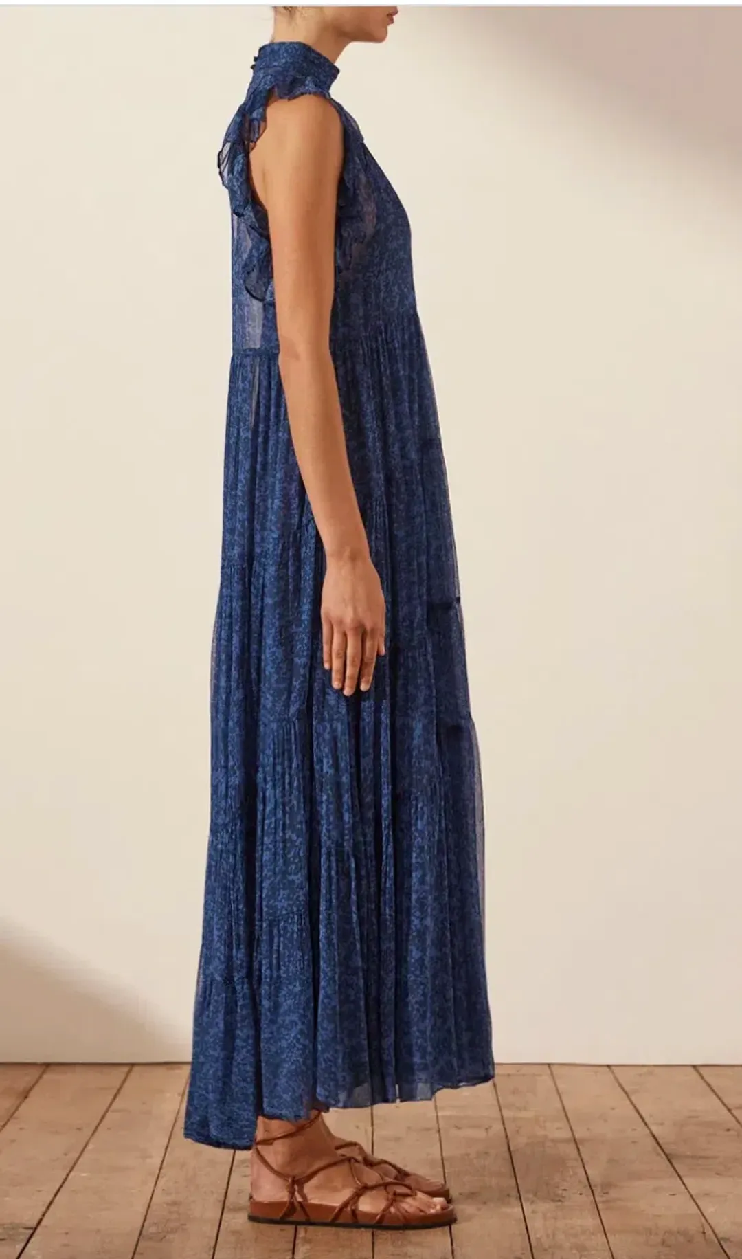 Shona Joy Saldanha High Neck Tiered Maxi Dress Blue Size 10 / M for rent on The Volte - main image