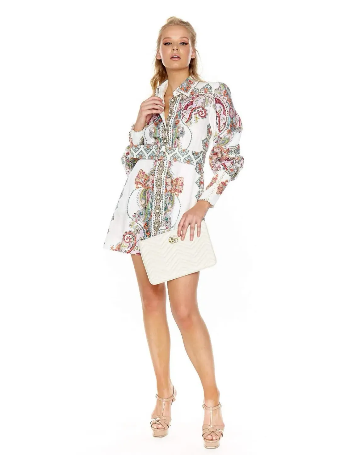 Zimmermann Ninety Six Shirt Mini Dress Lennon Paisley Print Size 6 for rent on The Volte - main image