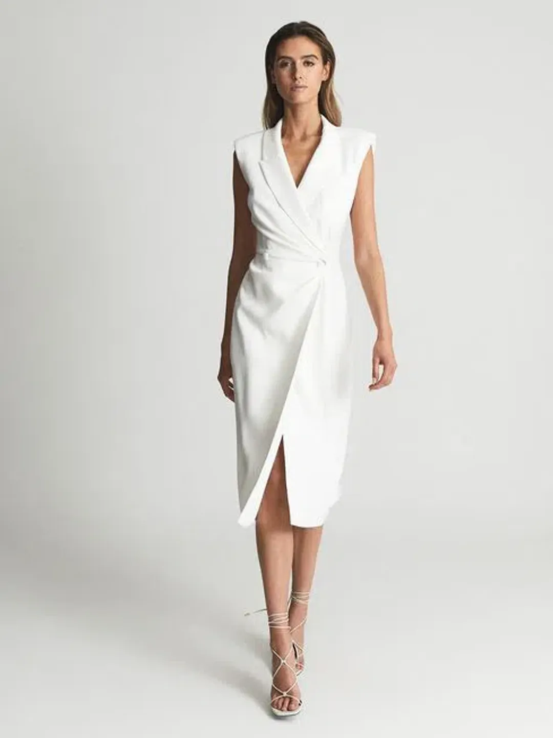Reiss Cecile Tuxedo Midi Dress White Size AU 8 for rent on The Volte - main image