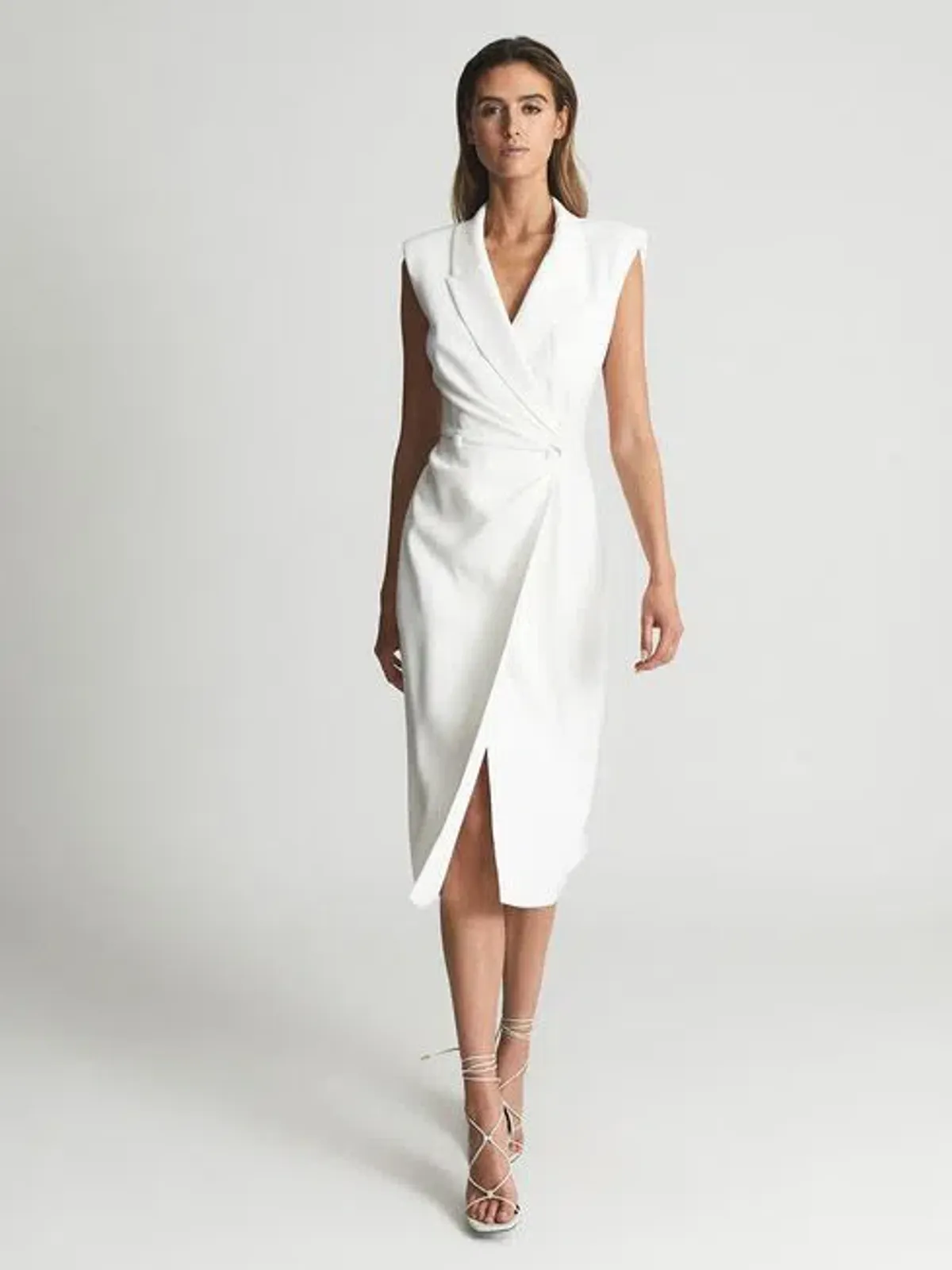 Reiss Cecile Tuxedo Midi Dress White Size AU 8 for rent on The Volte - main image
