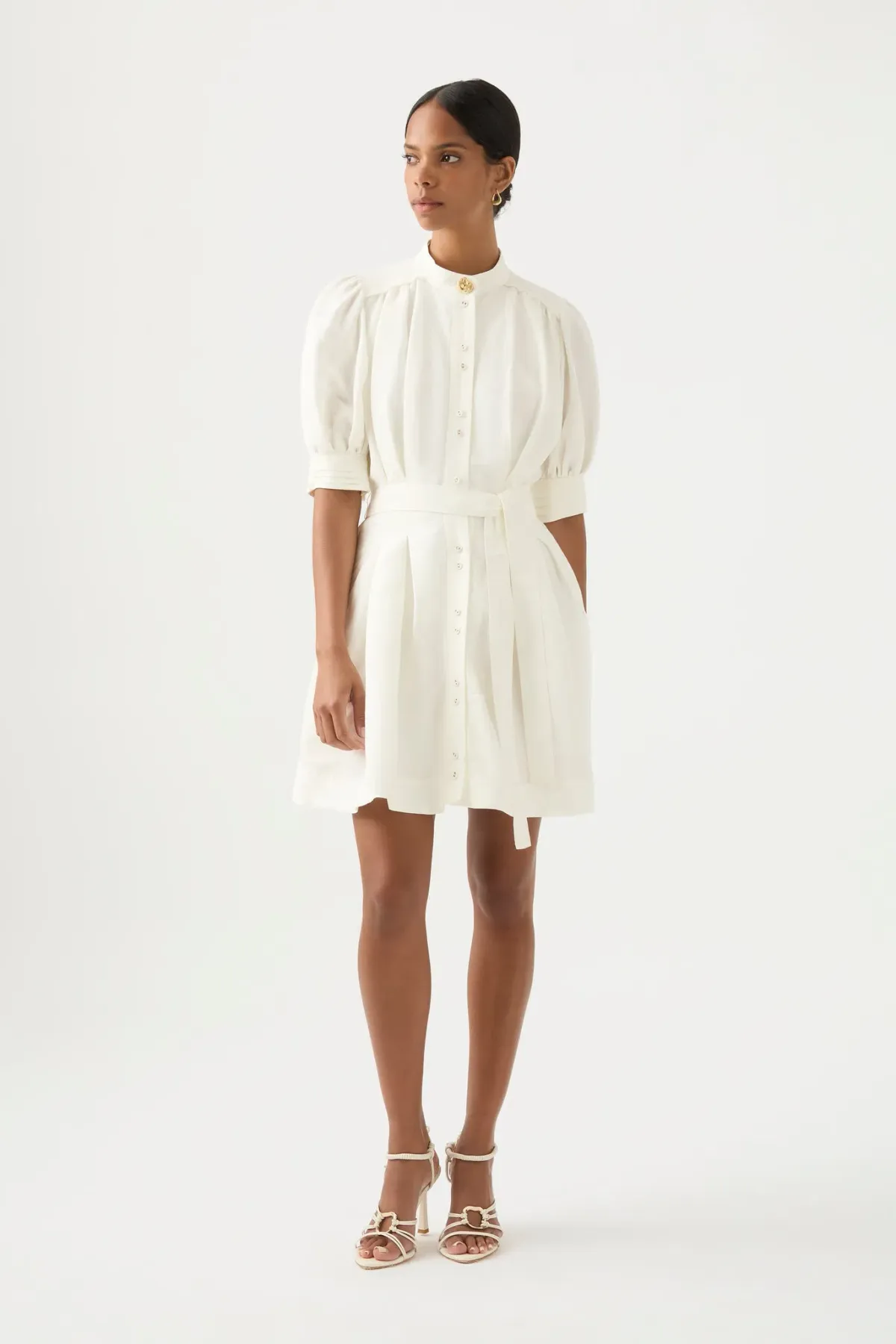 Aje Eden Box Pleat Mini Dress White Size AU 10  for rent on The Volte - main image