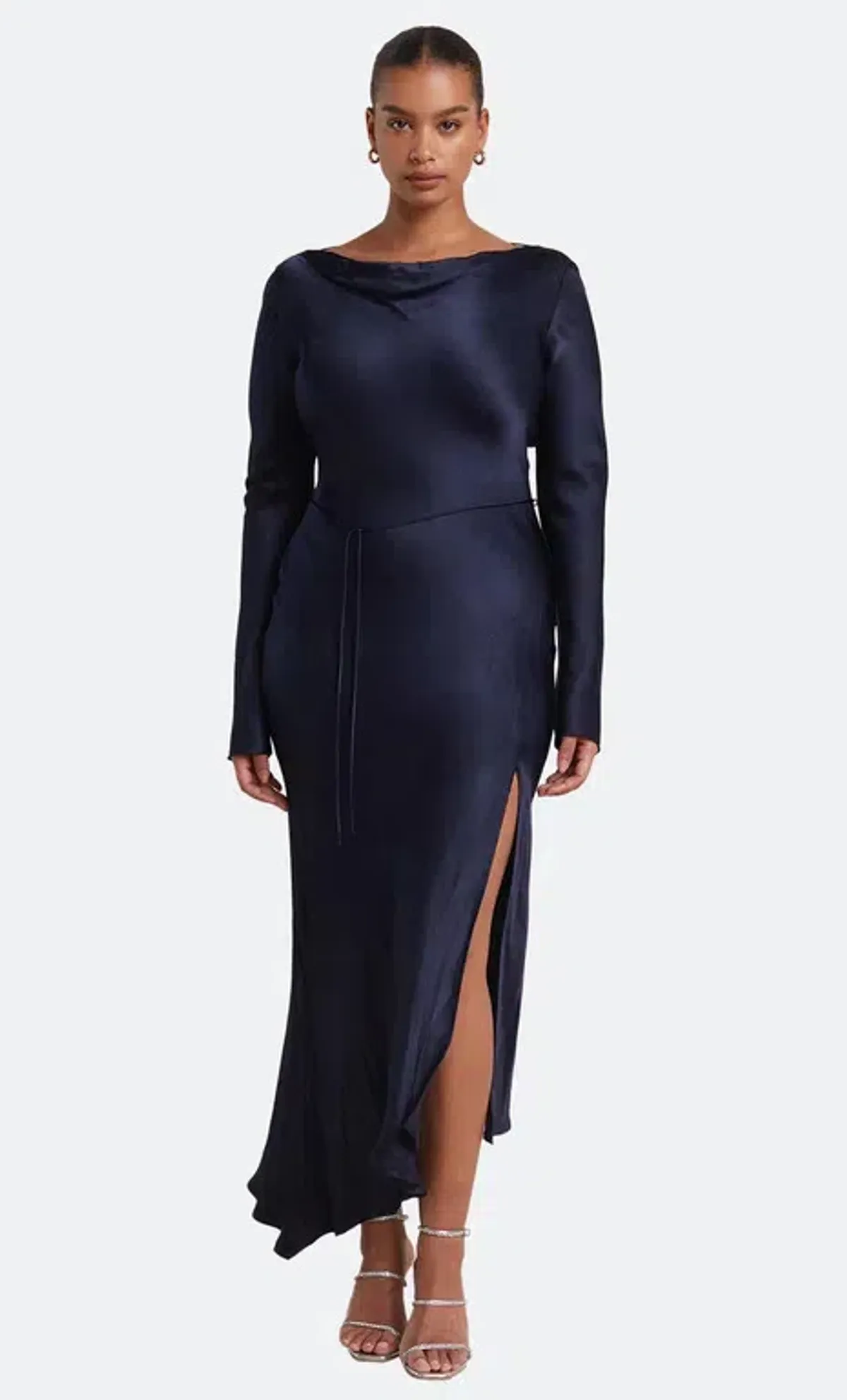 Bec & Bridge Moon Dance Long Sleeve Cowl Dress Navy Size AU 18  for rent on The Volte - main image