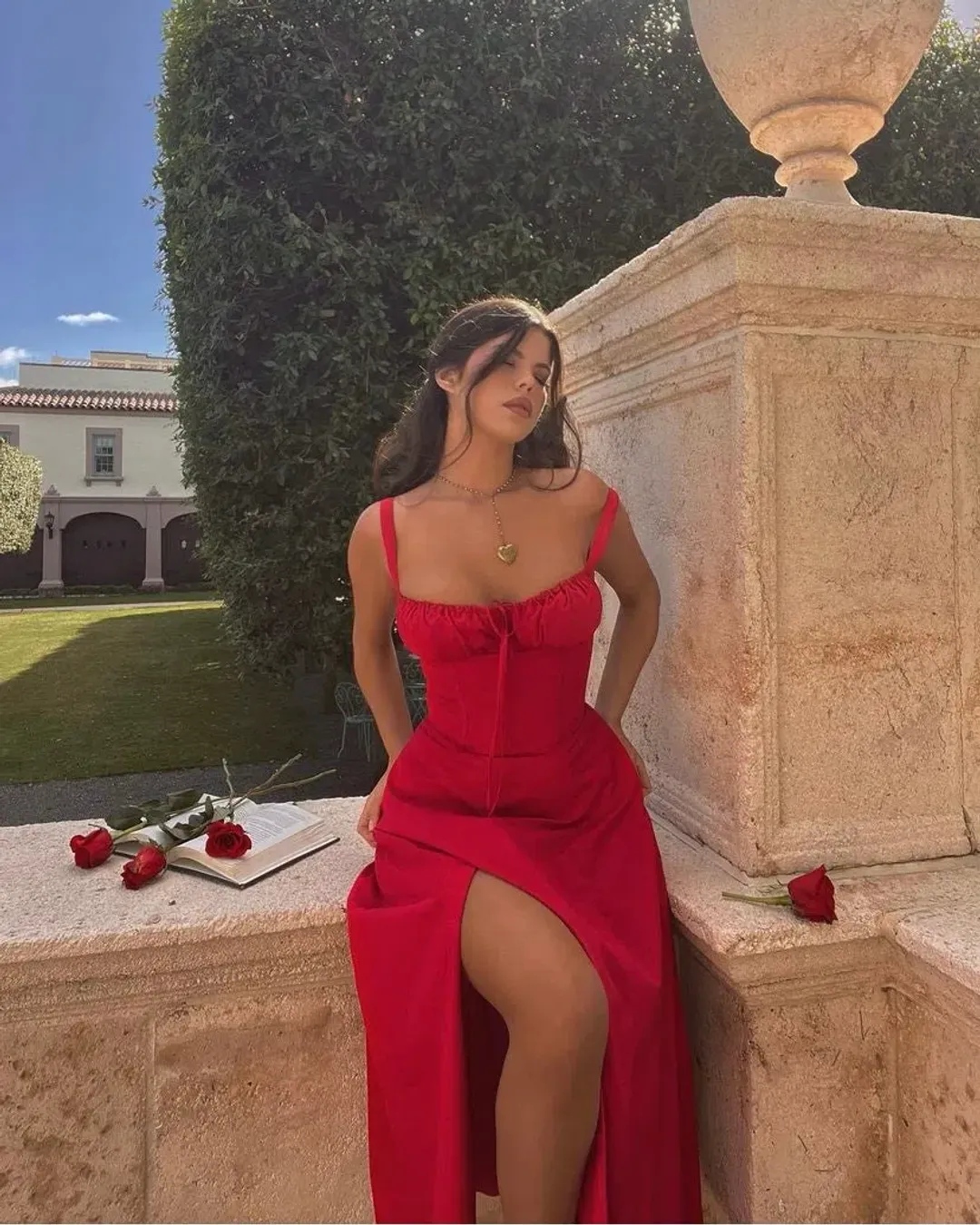 House of CB "Carmen" Bustier Sundress Red Rose Size AU 10 for rent on The Volte - main image