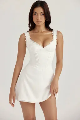 House Of CB Tilly White Pin Tuck Mini Dress White Size M / AU 10 for rent on The Volte - image 3