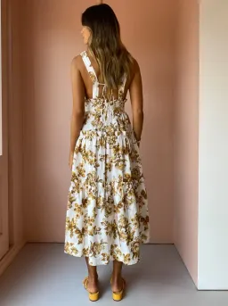 Shona Joy Bella Plunged Tiered Midi Dress Print Size 10  for rent on The Volte - image 3