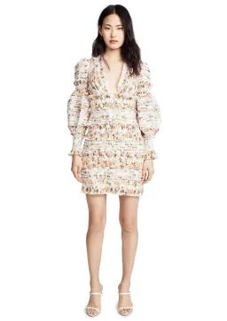 Zimmermann Radiate Smocked Mini Dress Peach Rose Floral Size 8 for rent on The Volte - image 1