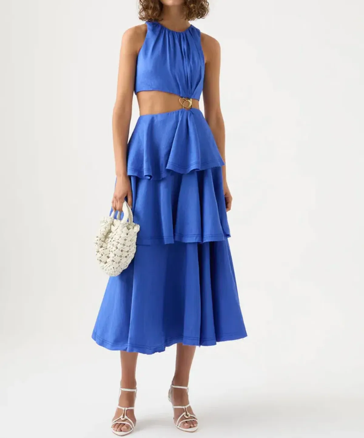 Aje Wave Cut Out Ring Midi Dress Marine Blue Size 6 / XS for rent on The Volte - main image