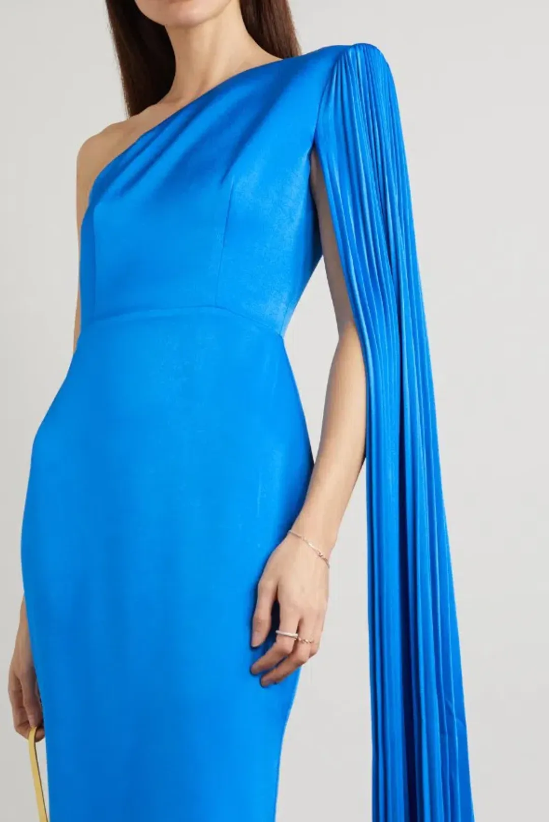 Alex Perry Marnel One Shoulder Cape Effect Pleated Satin Crepe Maxi Dress Blue Size 8 for rent on The Volte - main image