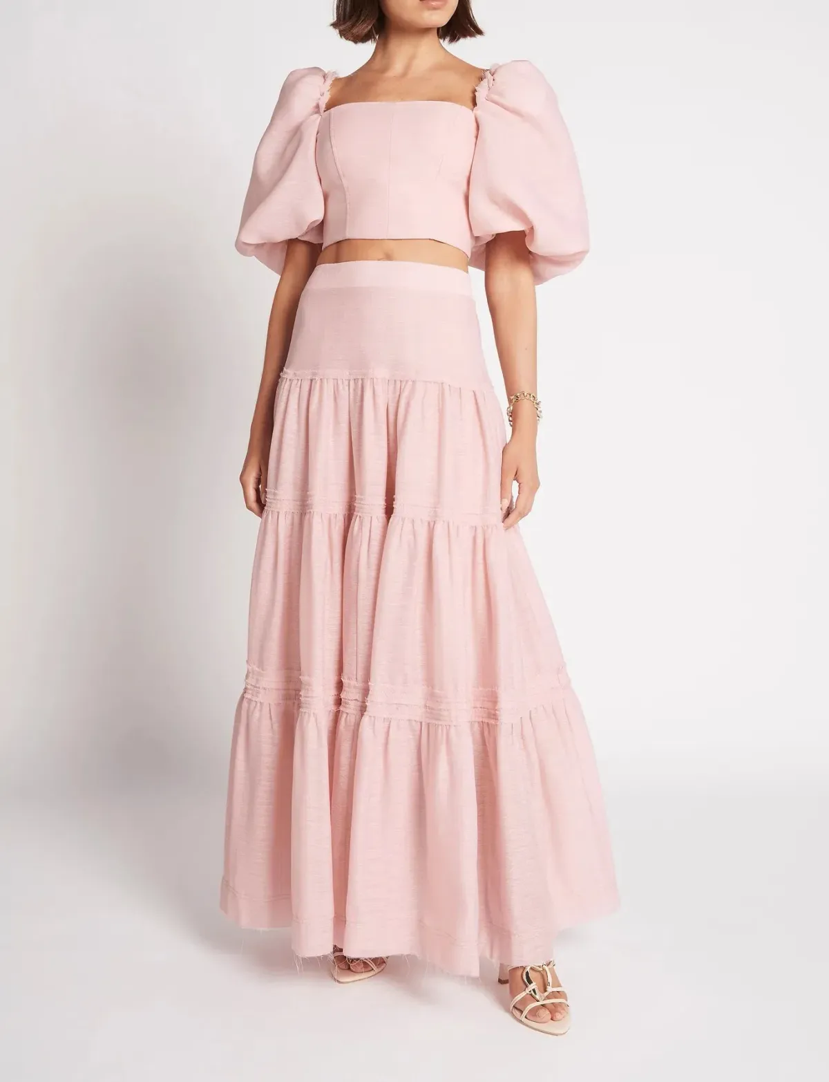 Aje Esme Puff Sleeve Cropped Top Pink Size 10 / M for rent on The Volte - main image