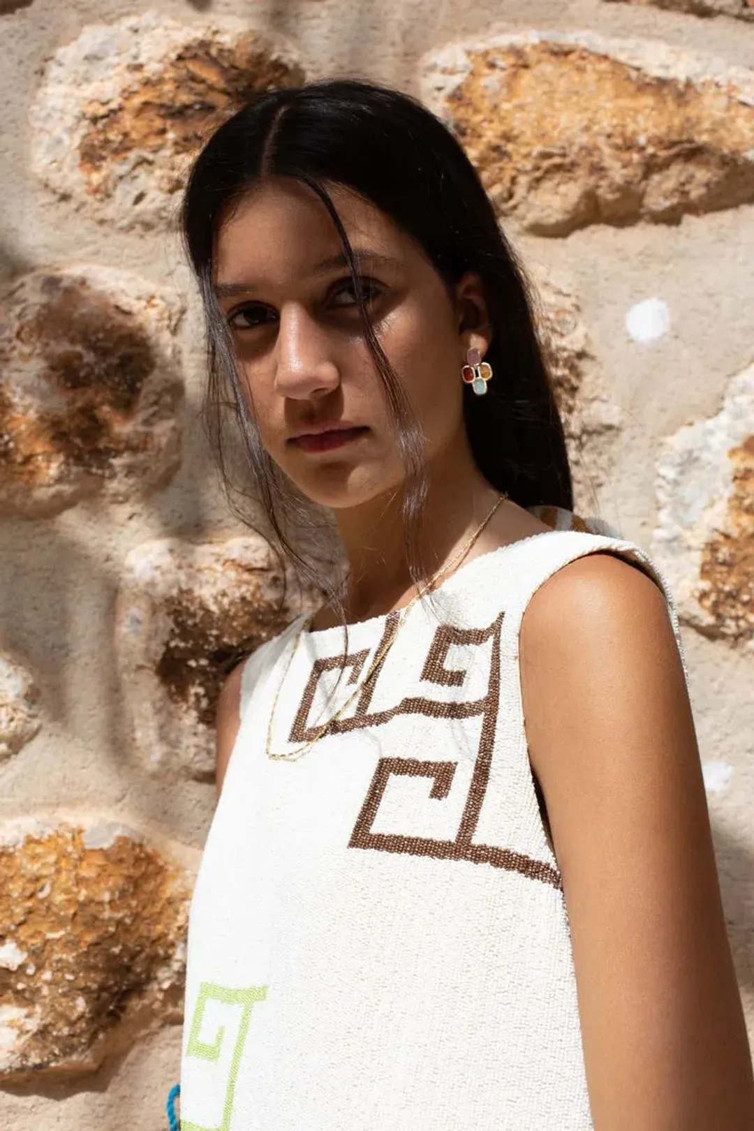 Lucy Folk Eos Beaded Swing Mini Dress with Belt Ecru Cream Size M / AU 10 for rent on The Volte - main image