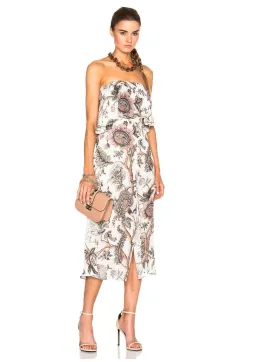 Zimmermann Karmic Flounce Strapless Cocktail Midi Dress Indienne Floral Print Size 6 for rent on The Volte - image 1