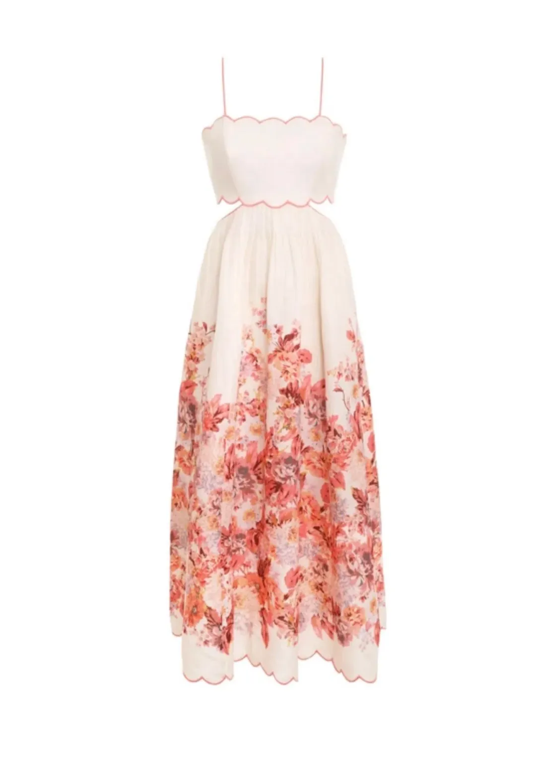 Zimmermann The Devi Scallop Midi Dress in Cream Floral Size 1 / Au 10 for rent on The Volte - main image