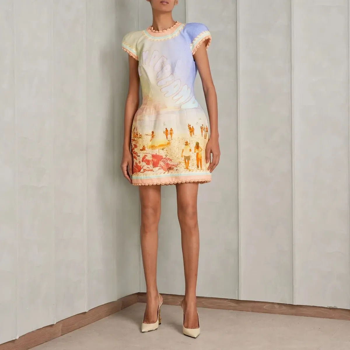 Zimmermann The Coaster Structured Mini Dress in Poster Print Size 2 / AU 12 for rent on The Volte - main image