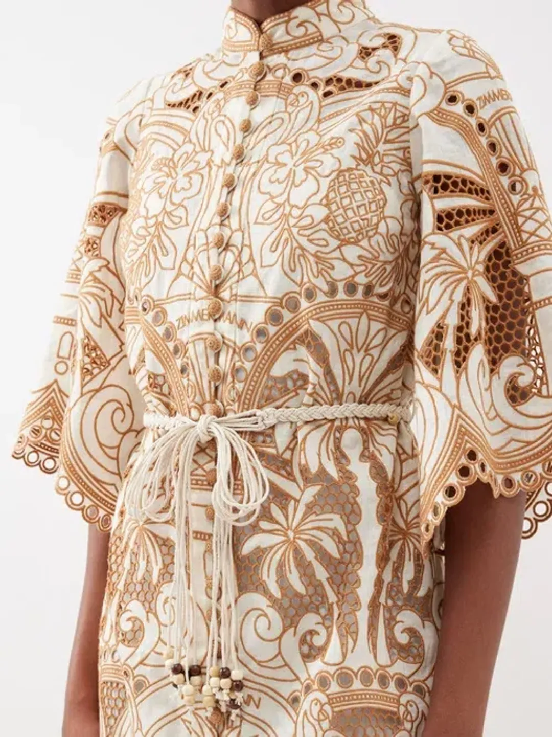 Zimmermann Ginger Embroidered Shirt Dress Ivory/Tan Size 0P/Au 6 for rent on The Volte - main image