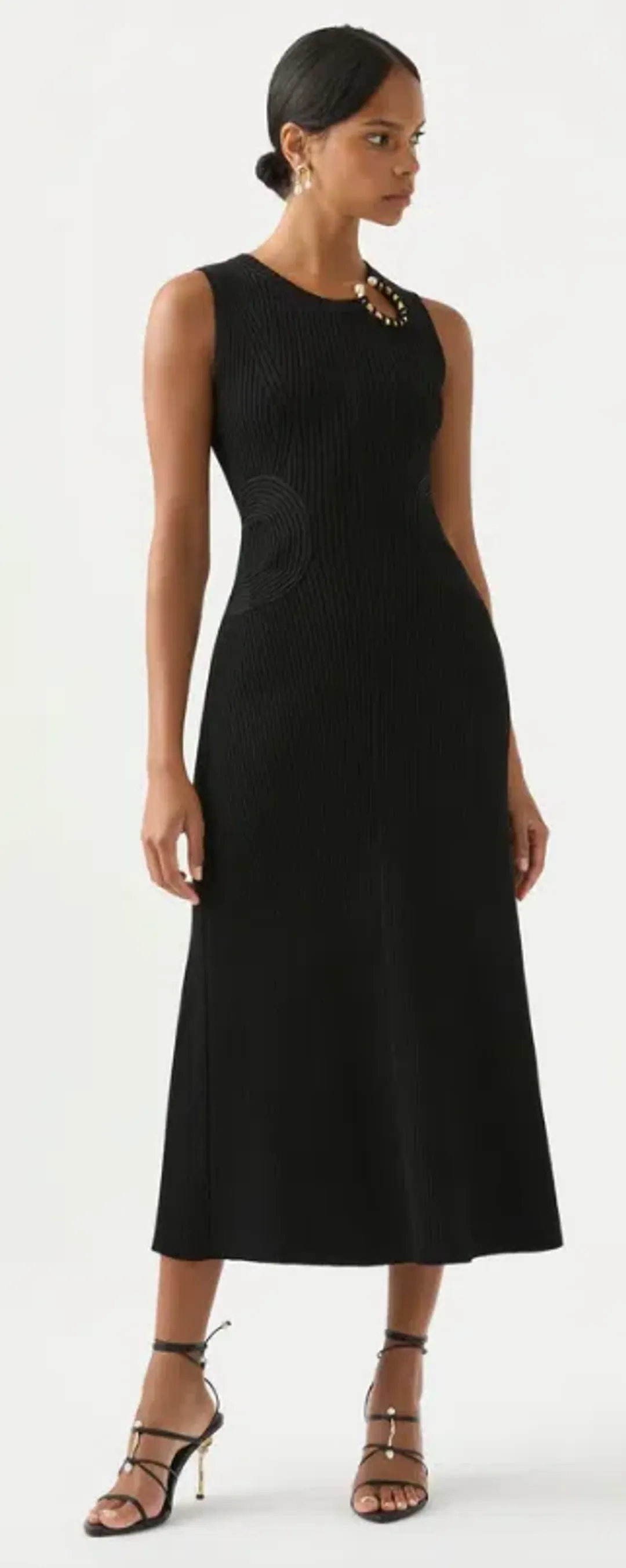Aje Crescent Knit Midi Dress Black Size 12 / L for rent on The Volte - main image