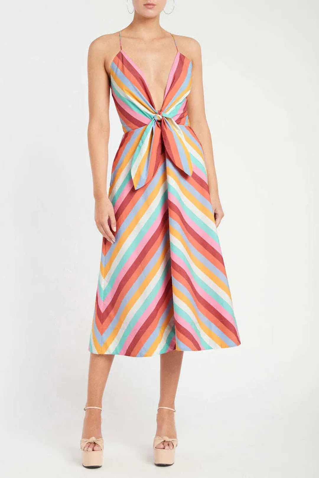Rebecca Vallance Lolita Tie Midi Dress in Multi Colour Print Size 14 for rent on The Volte - main image