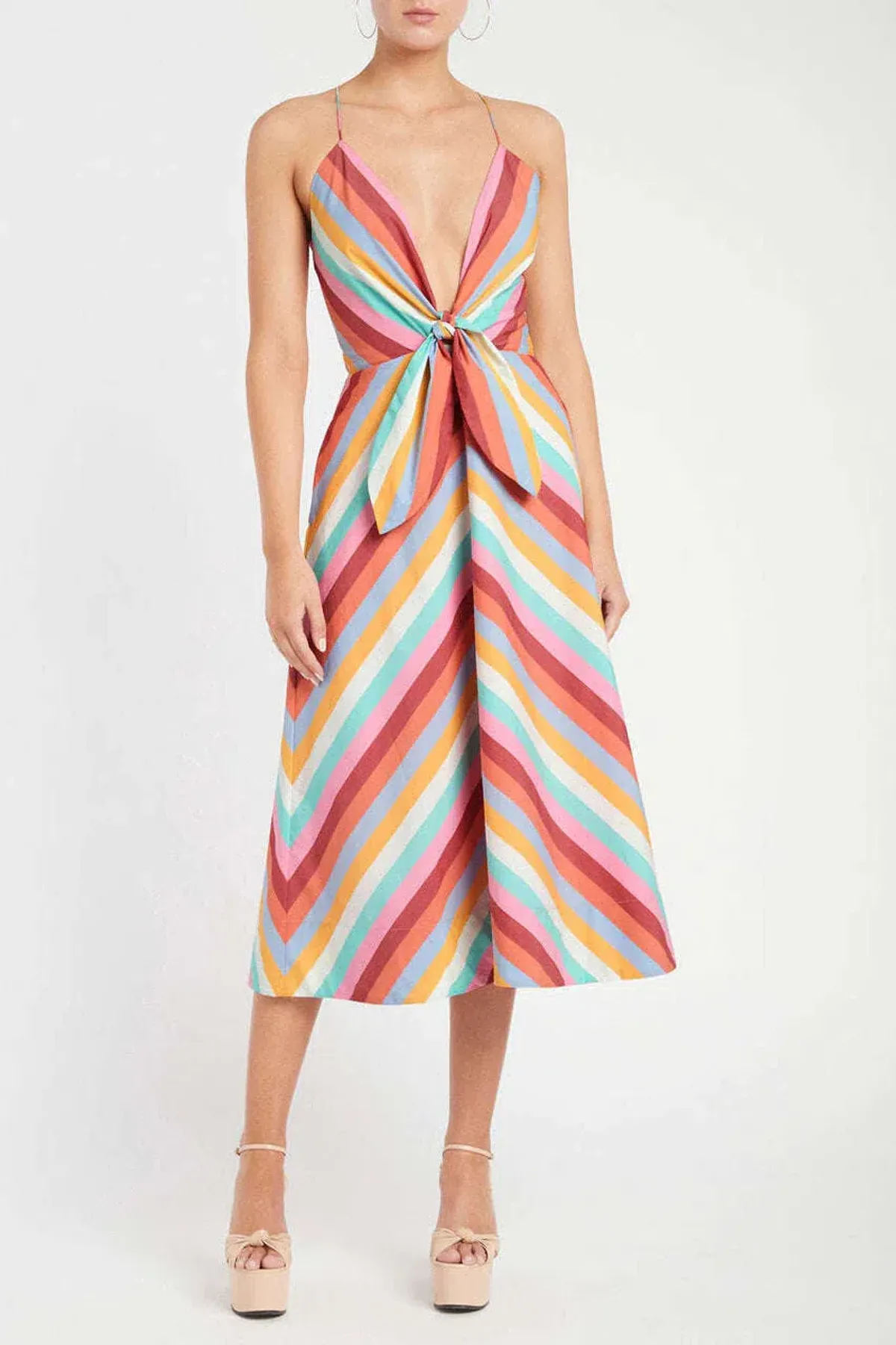 Rebecca Vallance Lolita Tie Midi Dress in Multi Colour Print Size 14 for rent on The Volte - main image