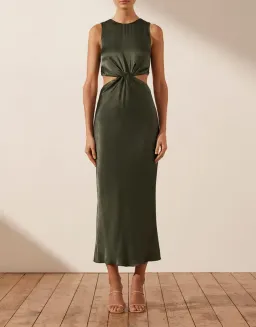 Shona Joy Giorgia Twist Front Sleeveless Midi Dress Forest Size 10 for rent on The Volte - image 1