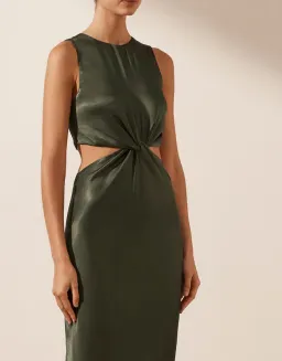 Shona Joy Giorgia Twist Front Sleeveless Midi Dress Forest Size 10 for rent on The Volte - image 2