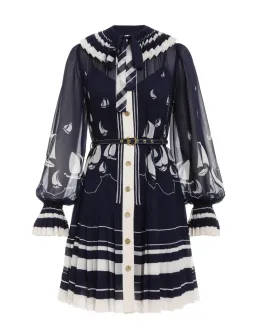 Zimmermann Pleated Tie Neck Mini Dress Moonlight Sailboats Size 3 / Au 14 for rent on The Volte - image 2