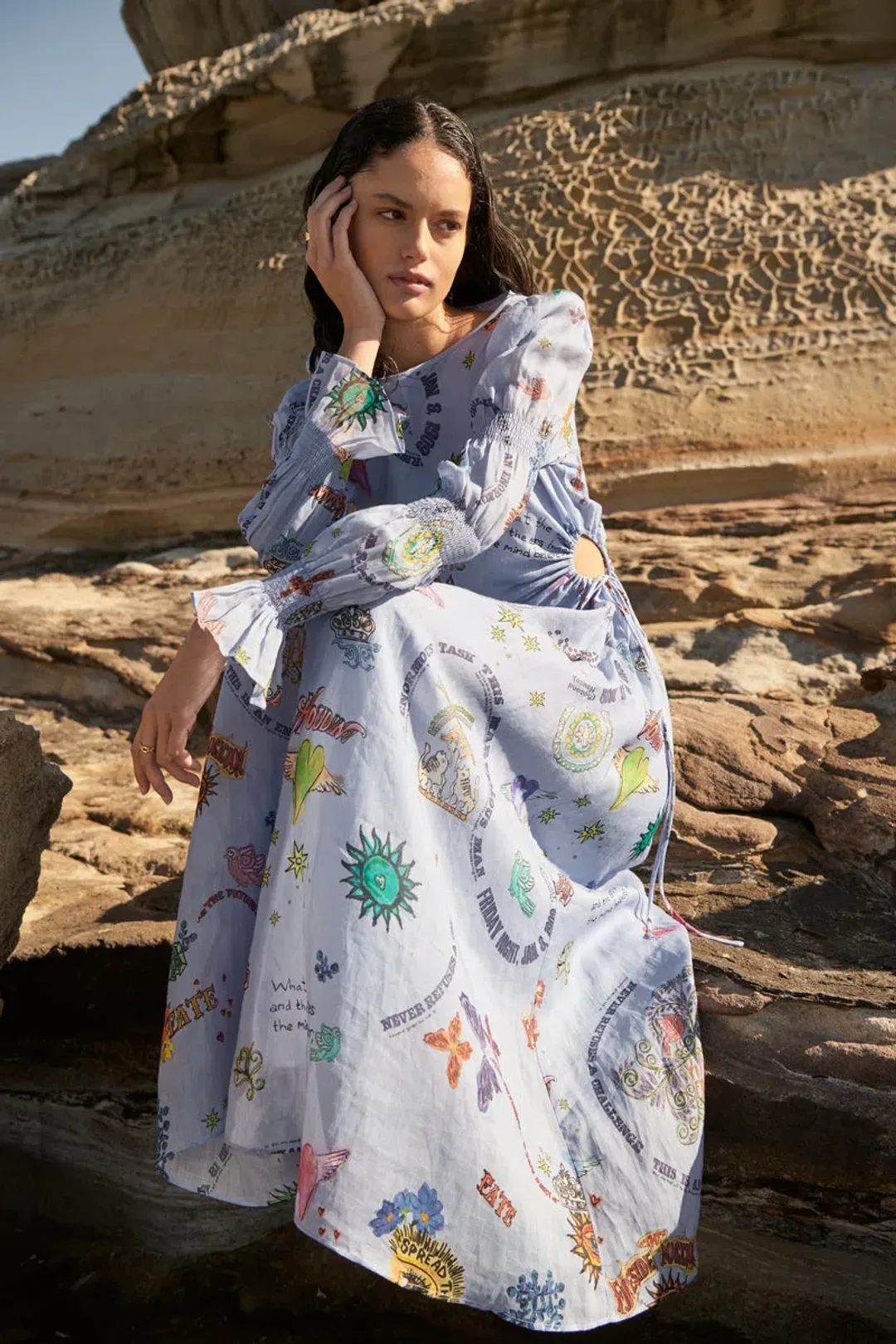 Kate Ford Caracus Cut Out Gown Multi Print Size 10 for rent on The Volte - main image