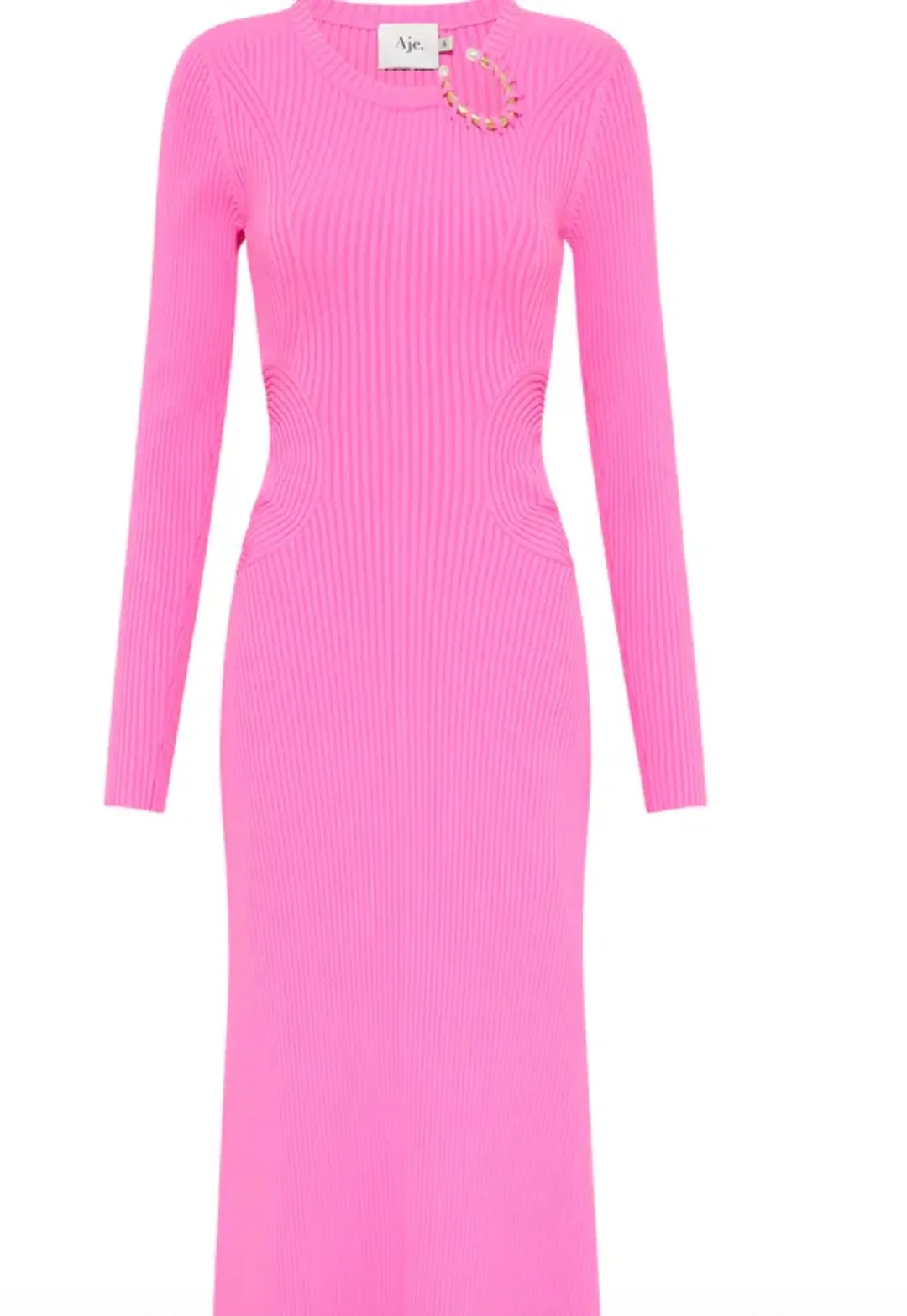 AJE Crescent Knit Midi Dress Pink Size XS/AU 8  for rent on The Volte - main image