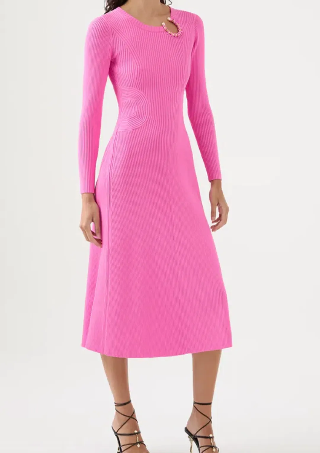 AJE Crescent Knit Midi Dress Pink Size XS/AU 8  for rent on The Volte - main image