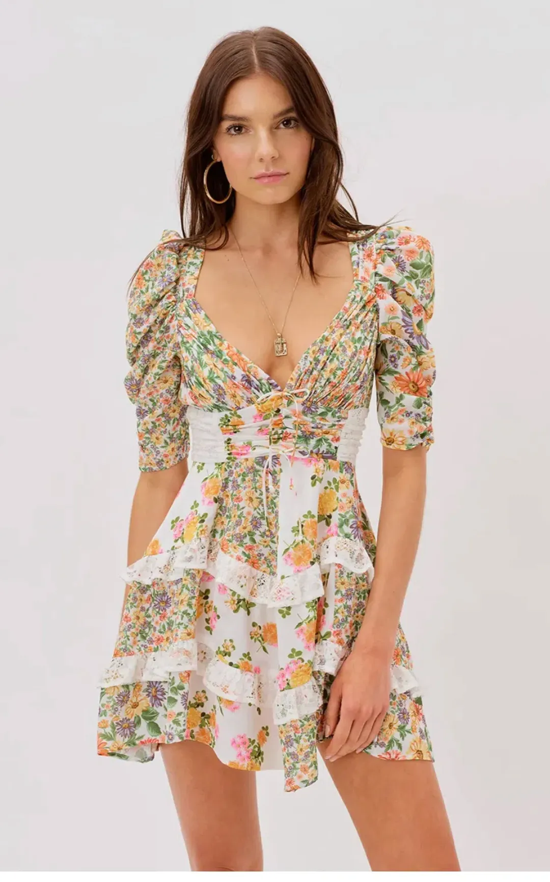 For Love & Lemons Rosalyn Mini Dress Marigold Print Size 8  for rent on The Volte - main image