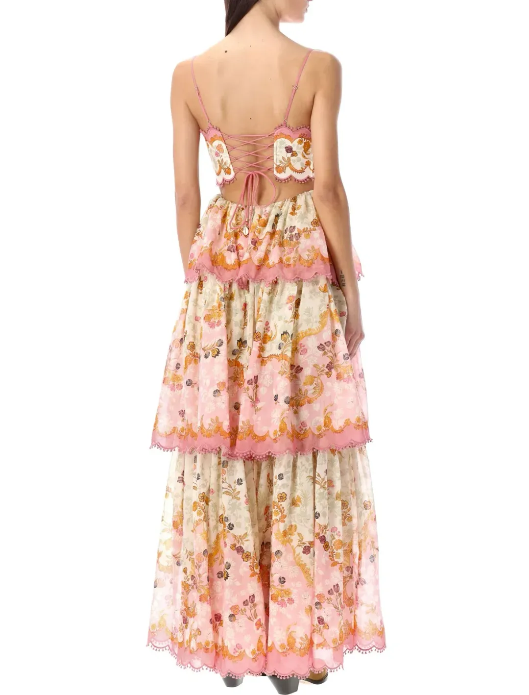 Zimmermann Laurel Frill Midi Dress Floral Cream Size 0 / AU 8 for rent on The Volte - main image