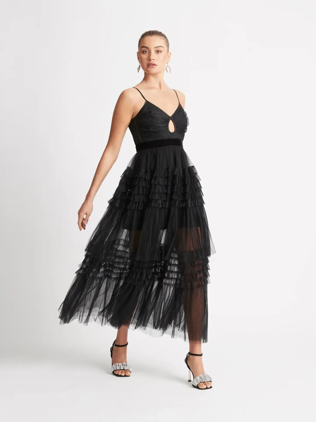 Sheike Phantom Mesh Maxi Dress Black Size 6 for rent on The Volte - main image