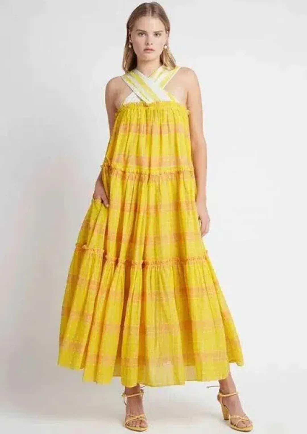 Aje Wilderness Tiered Maxi Dress Yellow Size AU 6 / US 2 for rent on The Volte - main image