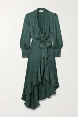 Zimmermann Asymmetric Ruffled Silk-satin Wrap Dress in Green Size 2 / AU 12 for rent on The Volte - image 4