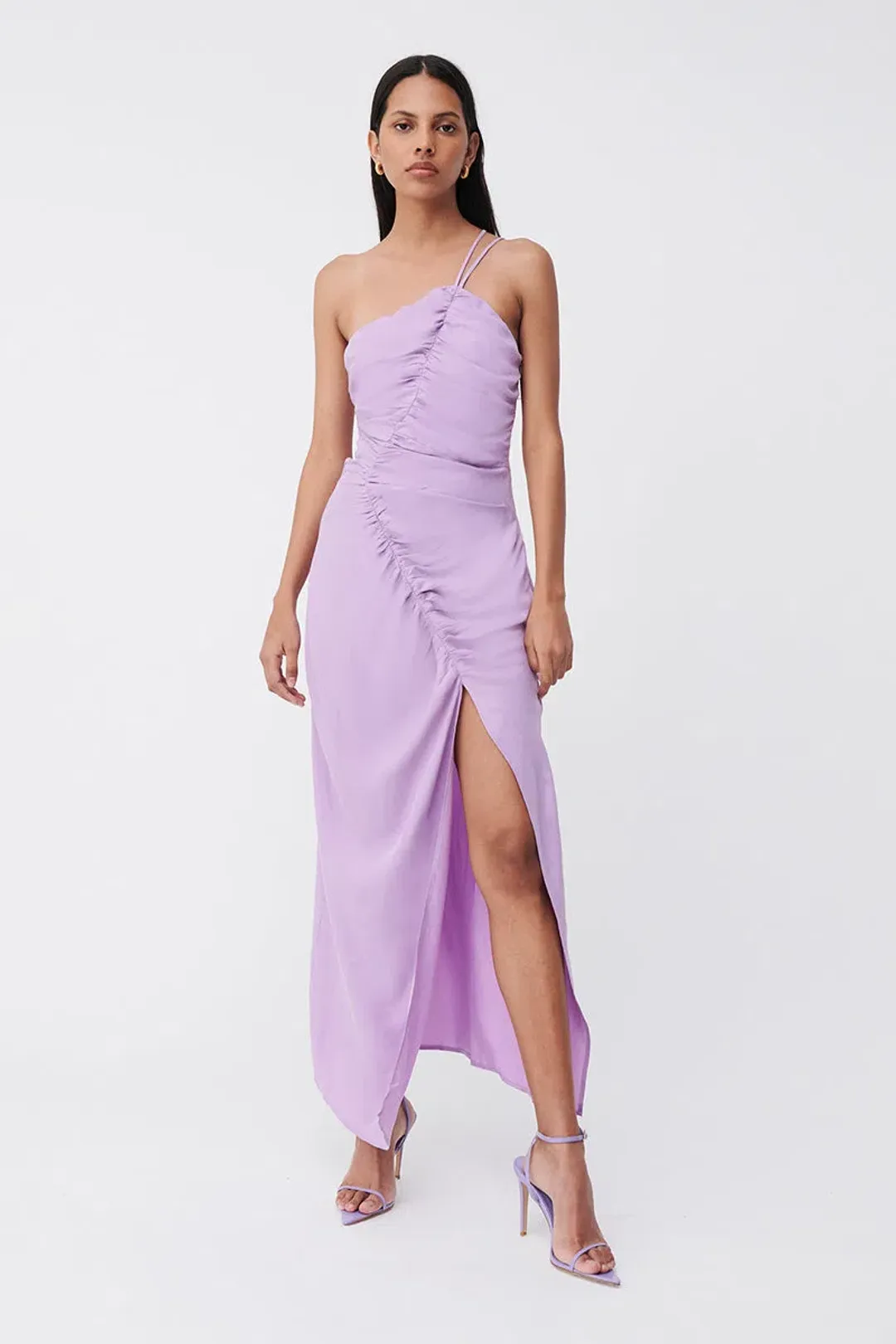 Suboo Andy Asymmetric Ruched Slip Dress Lavander Size S/AU 8 for rent on The Volte - main image