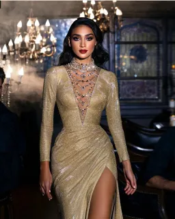 Sadek Majed Long Sleeve Gold Gown Size 8 for rent on The Volte - image 2