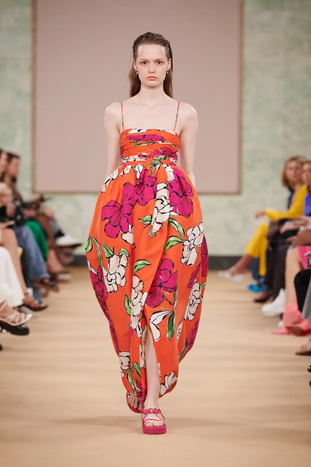 Aje Monument Tulip Vivid Camellia Maxi Dress Orange Floral Linen Size AU 6 for rent on The Volte - main image