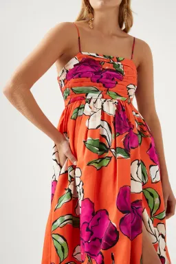 Aje Monument Tulip Vivid Camellia Maxi Dress Orange Floral Linen Size AU 6 for rent on The Volte - image 4