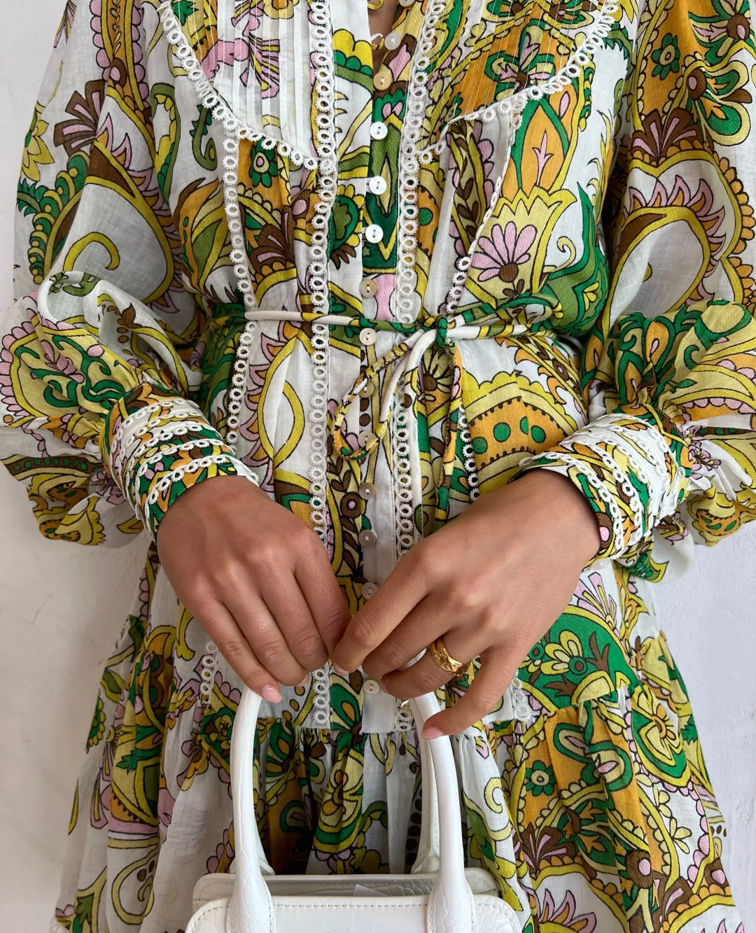 Alemais Octavia Mini Ruffle Dress Linen Long Sleeve Multi Size AU 8 for rent on The Volte - main image