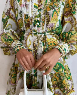 Alemais Octavia Mini Ruffle Dress Linen Long Sleeve Multi Size AU 8 for rent on The Volte - image 4