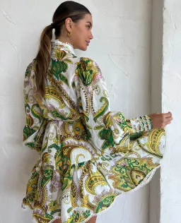 Alemais Octavia Mini Ruffle Dress Linen Long Sleeve Multi Size AU 8 for rent on The Volte - image 3